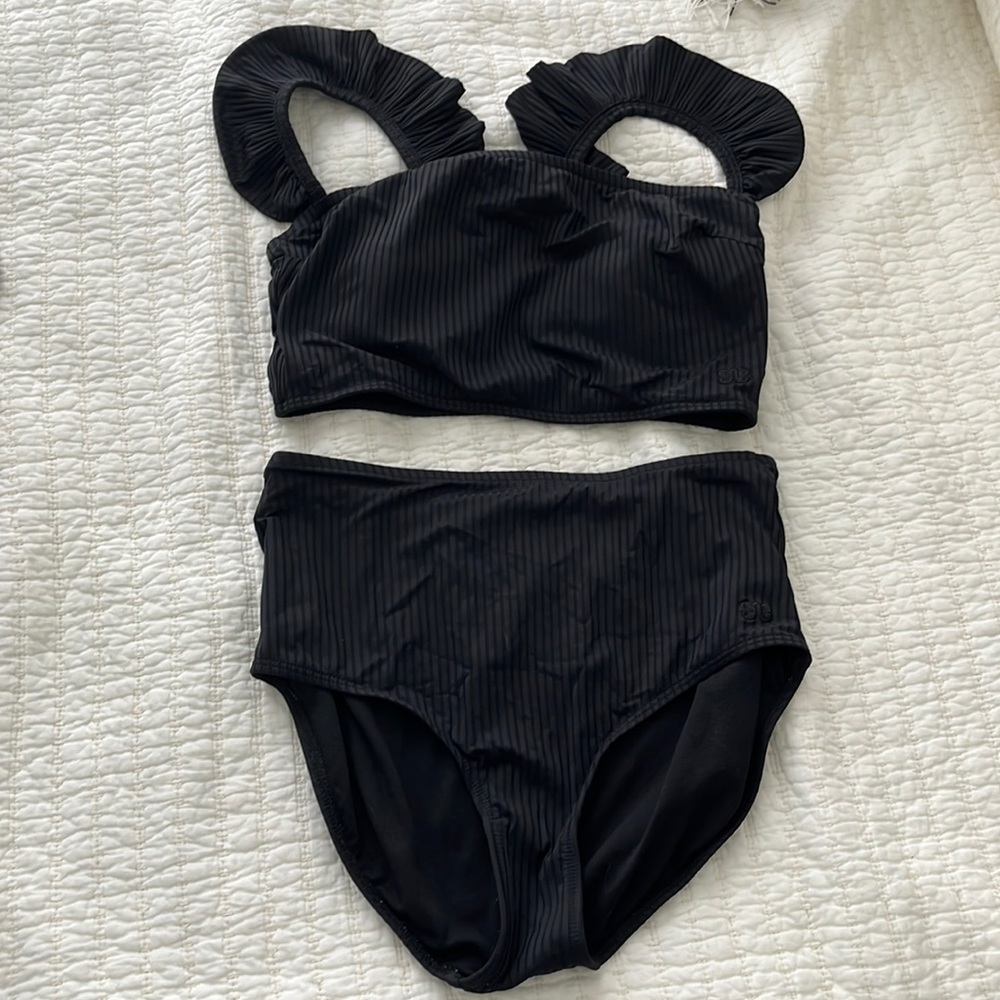 Albion Black Ruffled 2 Piece High Waisted Size S